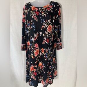 Black Floral Swing Dress with Pink & Orange Blooms
